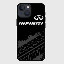 Чехол для iPhone 13 mini Infiniti speed на темном фоне со следами шин посередине