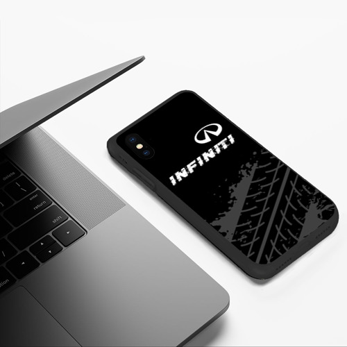 Чехол для iPhone XS Max матовый Infiniti speed на темном фоне со следами шин посередине - фото 5