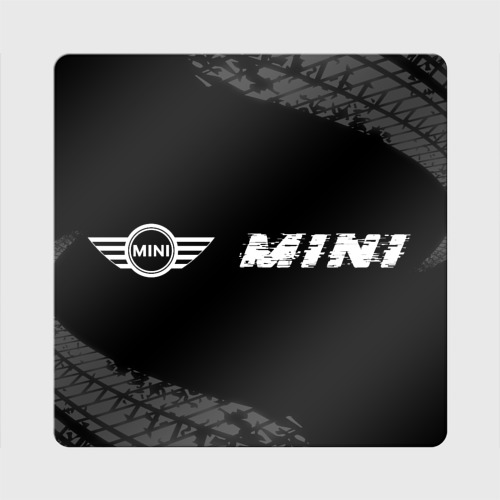 Магнит виниловый Квадрат Mini speed на темном фоне со следами шин по-горизонтали