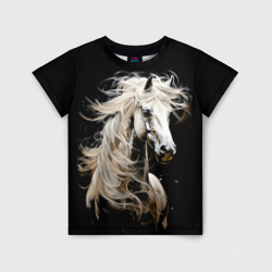 Детская футболка 3D Лошадь белая в ночи