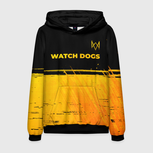 Мужская толстовка 3D с принтом Watch Dogs - gold gradient посередине, вид спереди #2