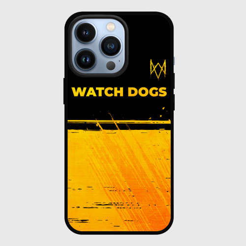 Чехол для iPhone 13 Pro с принтом Watch Dogs - gold gradient посередине, вид спереди #2