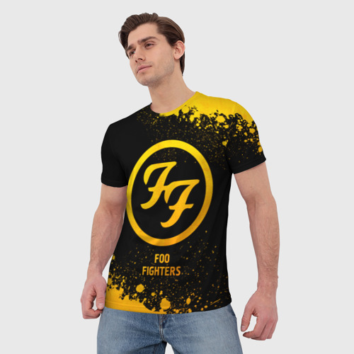 Мужская футболка 3D Foo Fighters - gold gradient, цвет 3D печать - фото 3