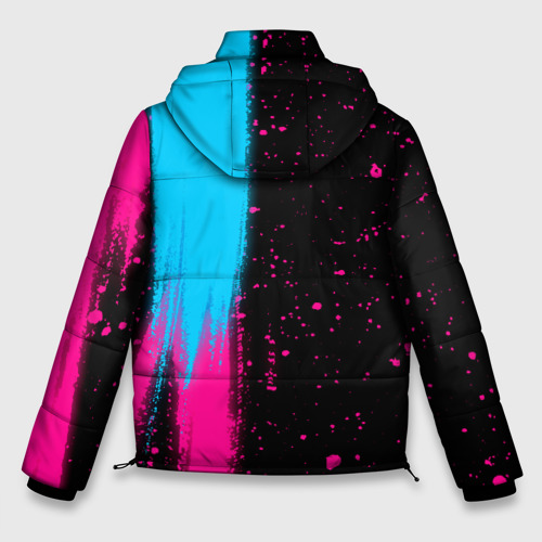 Мужская зимняя куртка 3D с принтом Thousand Foot Krutch - neon gradient по-вертикали, вид сзади #1