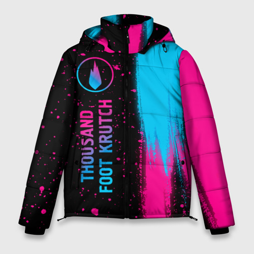 Мужская зимняя куртка 3D с принтом Thousand Foot Krutch - neon gradient по-вертикали, вид спереди #2