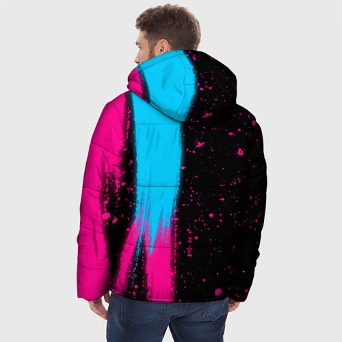 Мужская зимняя куртка 3D с принтом Thousand Foot Krutch - neon gradient по-вертикали, вид сзади #2
