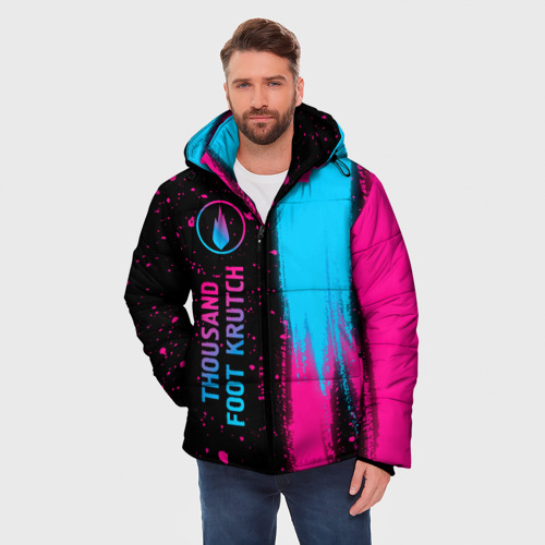 Мужская зимняя куртка 3D с принтом Thousand Foot Krutch - neon gradient по-вертикали, фото на моделе #1