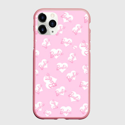 Чехол для iPhone 11 Pro Max матовый Барби: белые сердца на розовом паттерн 