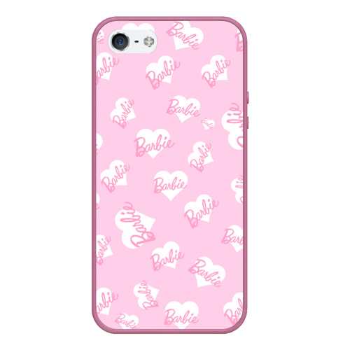 Чехол для iPhone 5/5S матовый Барби: белые сердца на розовом паттерн , цвет розовый