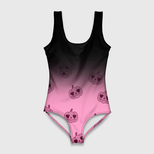 Женский купальник 3D  Черно-розовый градиент и хэллоуинские тыквы паттерн , цвет 3D печать