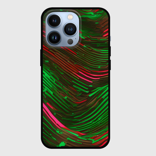Чехол для iPhone 13 Pro с принтом Волнистые линии зелёные и красные, вид спереди #2