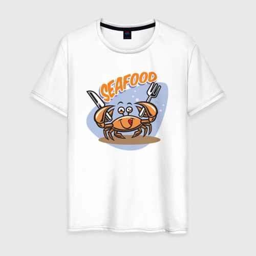 Мужская футболка из хлопка с принтом Sea food, вид спереди №1