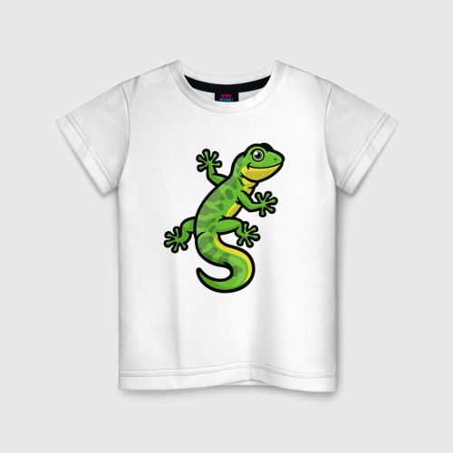 Детская футболка из хлопка с принтом Геккон, вид спереди №1