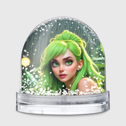 Игрушка Снежный шар Девушка зеленоволосая под дождём
