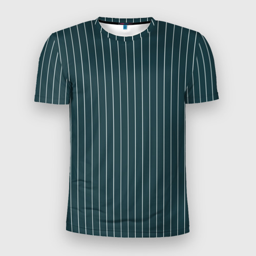 Мужская футболка 3D Slim с принтом Зеленовато-синий в полоску, вид спереди #2