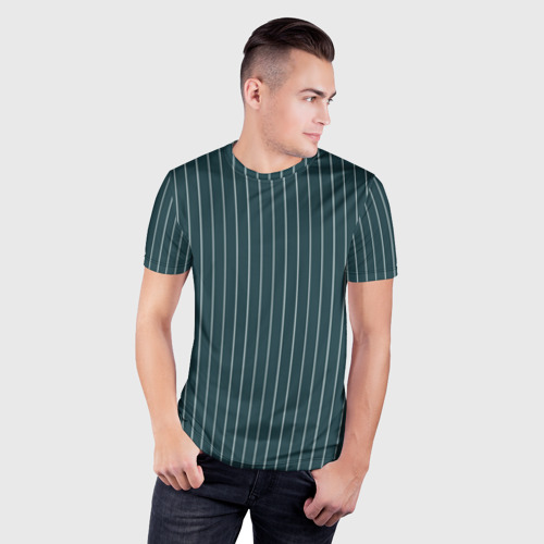 Мужская футболка 3D Slim с принтом Зеленовато-синий в полоску, фото на моделе #1