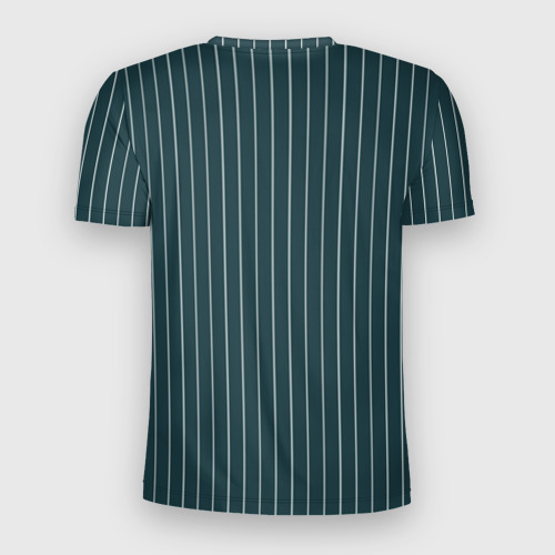 Мужская футболка 3D Slim с принтом Зеленовато-синий в полоску, вид сзади #1
