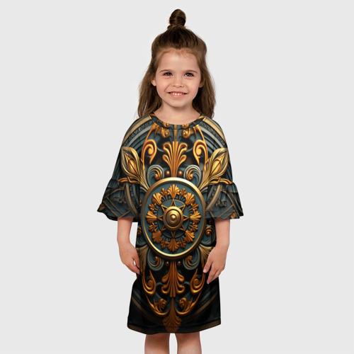 Детское платье 3D с принтом Круглый орнамент в викингском стиле, вид сбоку #3