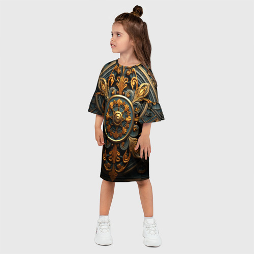 Детское платье 3D с принтом Круглый орнамент в викингском стиле, фото на моделе #1
