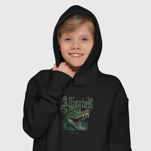 Детское худи Oversize хлопок Аллигатор, цвет черный - фото 12