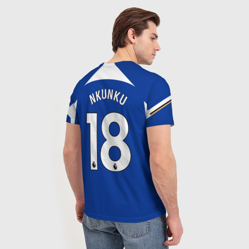 Мужская футболка 3D с принтом Нкунку форма Челси 23-24 домашняя, вид сзади #2