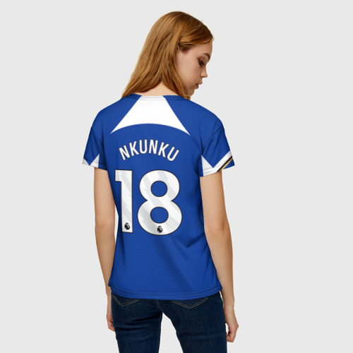 Женская футболка 3D с принтом Нкунку форма Челси 23-24 домашняя, вид сзади #2