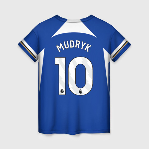 Женская футболка 3D с принтом Михаил Мудрик форма Челси 23-24 домашняя, вид сзади #1