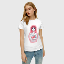 Женская футболка хлопок Матрешка красно черная с птицей петух - фото 2