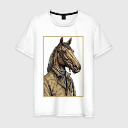 Конь в бежевом пальто – Мужская футболка хлопок с принтом купить со скидкой в -20%