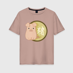 Женская футболка хлопок Oversize Год свиньи  на китайском 