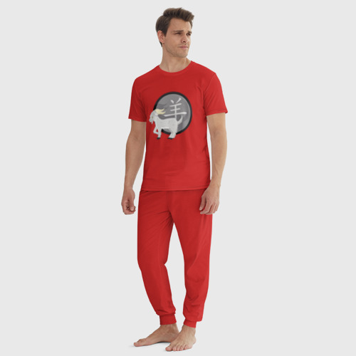 Мужская пижама хлопок Год козы на китайском , цвет красный - фото 5