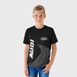 Детская футболка 3D Audi speed на темном фоне со следами шин вертикально - фото 2