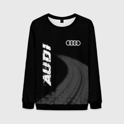Мужской свитшот 3D Audi speed на темном фоне со следами шин вертикально