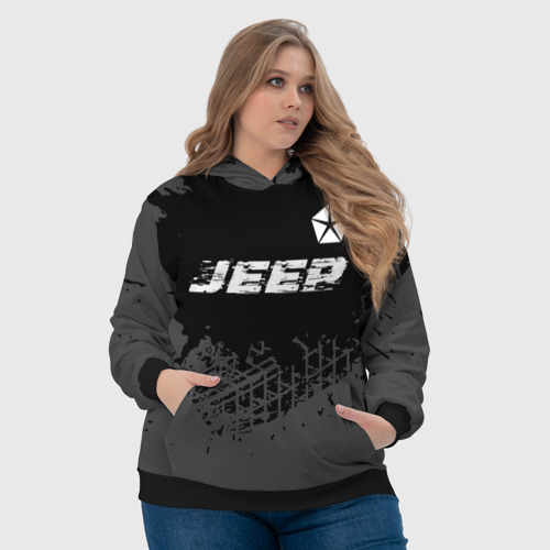 Женская толстовка 3D Jeep speed на темном фоне со следами шин посередине, цвет 3D печать - фото 6