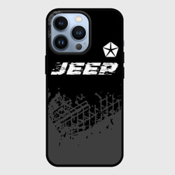 Чехол для iPhone 13 Pro Jeep speed на темном фоне со следами шин посередине