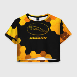 Женская футболка Crop-top 3D Jaguar - gold gradient