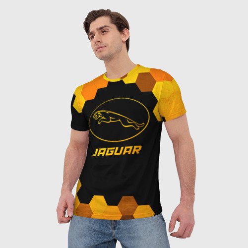 Мужская футболка 3D Jaguar - gold gradient, цвет 3D печать - фото 3