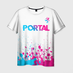 Мужская футболка 3D Portal neon gradient style посередине