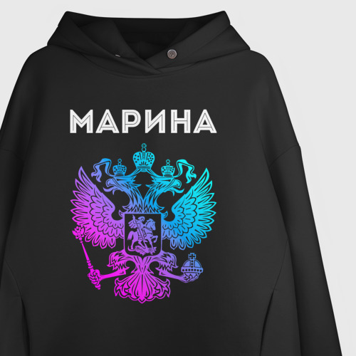 Женское худи Oversize хлопок Марина и неоновый герб России в центре, цвет черный - фото 3