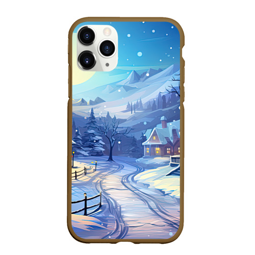 Чехол для iPhone 11 Pro Max матовый с принтом Зимняя новогодняя   деревня, вид спереди #2