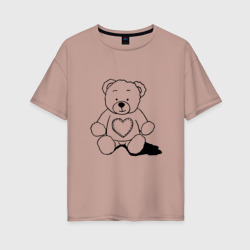 Женская футболка хлопок Oversize Влюбленный мишка с сердцем