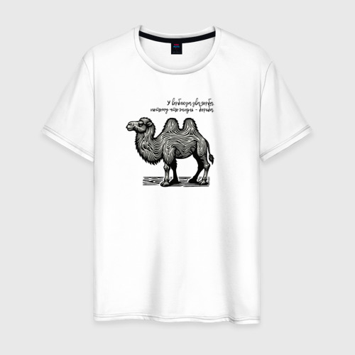 Мужская футболка из хлопка с принтом У верблюда два горба, вид спереди №1