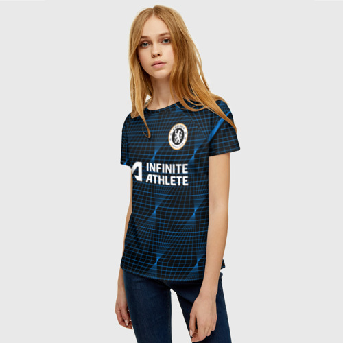 Женская футболка 3D с принтом Нкунку форма Челси 23-24 гостевая, фото на моделе #1