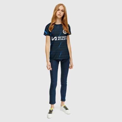 Женская футболка 3D с принтом Нкунку форма Челси 23-24 гостевая, вид сбоку #3