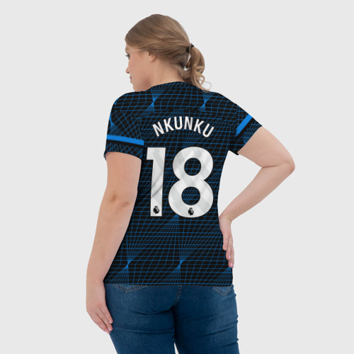 Женская футболка 3D с принтом Нкунку форма Челси 23-24 гостевая, вид сзади #2