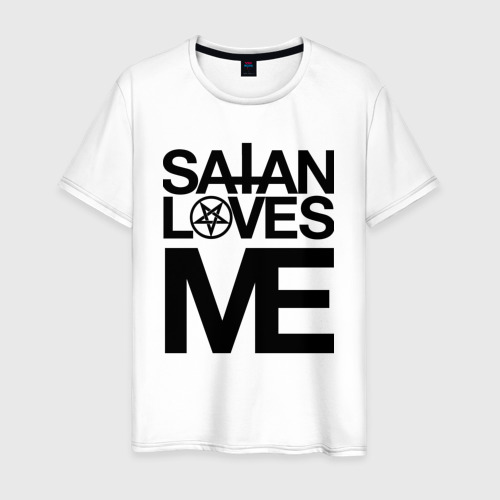 Мужская футболка из хлопка с принтом Satan love's me, вид спереди №1