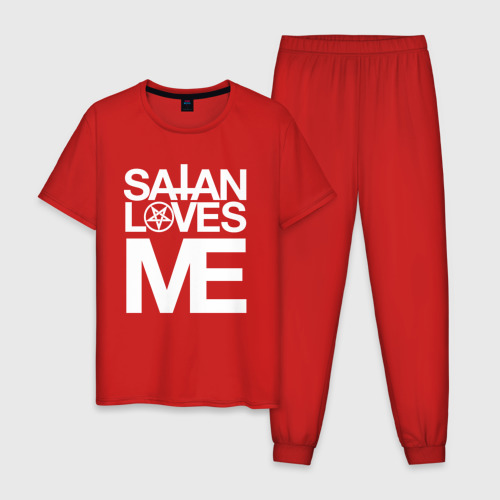 Мужская пижама хлопок с принтом Satan loves me, вид спереди #2