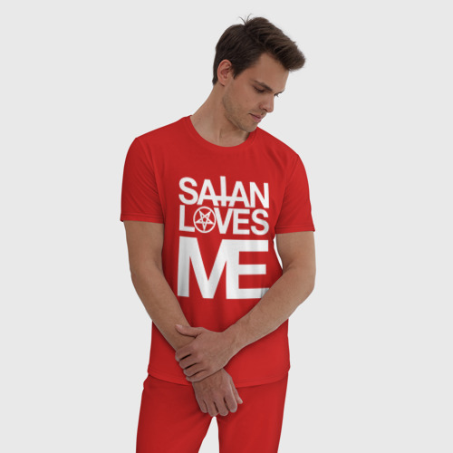 Мужская пижама хлопок с принтом Satan loves me, фото на моделе #1