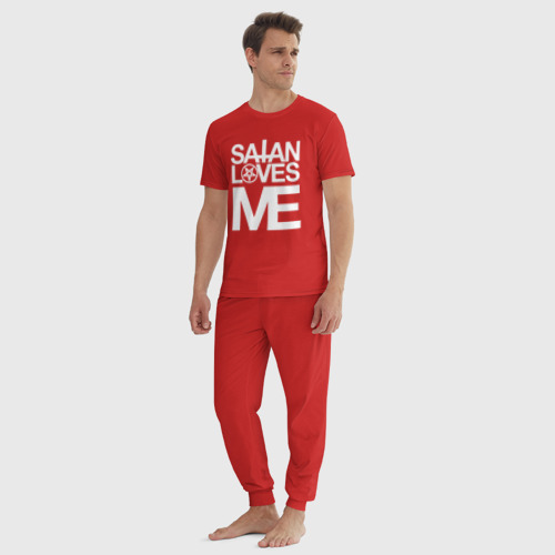 Мужская пижама хлопок с принтом Satan loves me, вид сбоку #3
