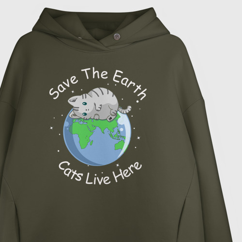 Женское худи Oversize хлопок с принтом Save the earth cats live here, фото на моделе #1